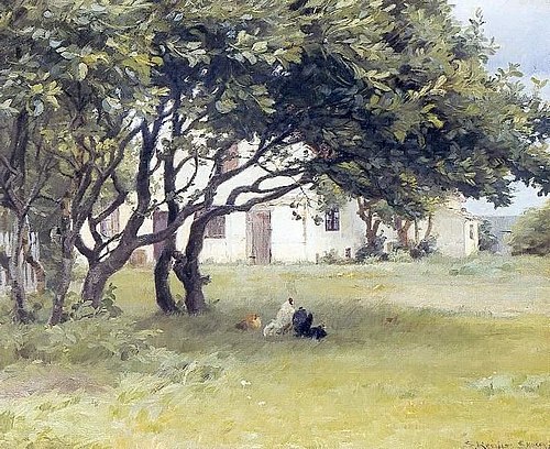 Hens under the trees at Madam Bendsen's farm, 1893, Peder Severin Krøyer