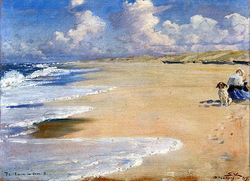 Marie Krøyer maler på Stenbjerg strand, 1889, Peder Severin Krøyer