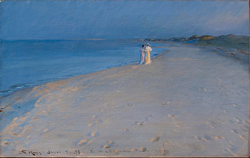 Summer evening at the South beach, Skagen. Anna Ancher and Marie Krøyer (study), 1893, Peder Severin Krøyer