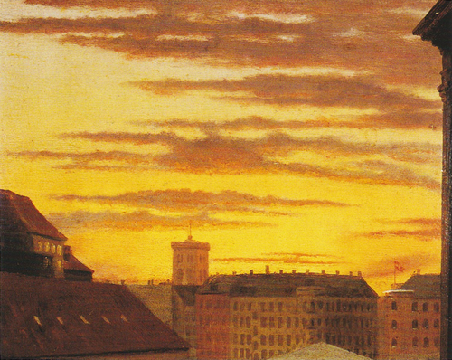 View of roofs at Havnegade and the Nikolai tower., 1868, Peder Severin Krøyer