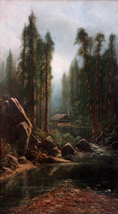 Landscape with Miner's Cabin on Stream in the Sierra Nevada, 1850, Ransome Gillett Holdridge