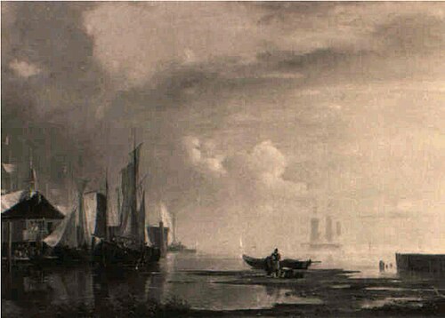 Segelschiffe im Hafen, 1839, Adolf Vollmer