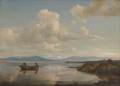 Fischerboot am Ufer des Chiemsees, 1833, Adolf Vollmer