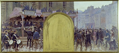 Esquisse pour le cabinet du préfet à l'Hôtel de Ville de Paris : Enrôlements volontaires place du Pa, 1889, Adolphe Gustave Binet