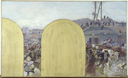 Esquisse pour le cabinet du préfet de l'Hôtel de Ville de Paris : Rentrée dans Paris des habitants d, 1895, Adolphe Gustave Binet