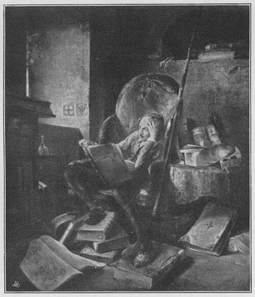Don Quijote reading in an armchair, 1834, Adolph Schroedter