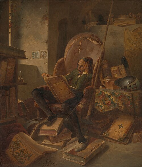 Don Quichot in his study, 1861, Adolph Schroedter