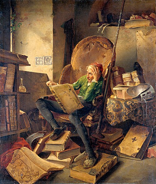 Don Quichotte reading in his armchair, 1834, Adolph Schroedter