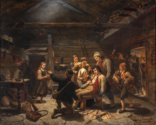 The Wounded Bear Hunter, 1858, Adolph Tidemand