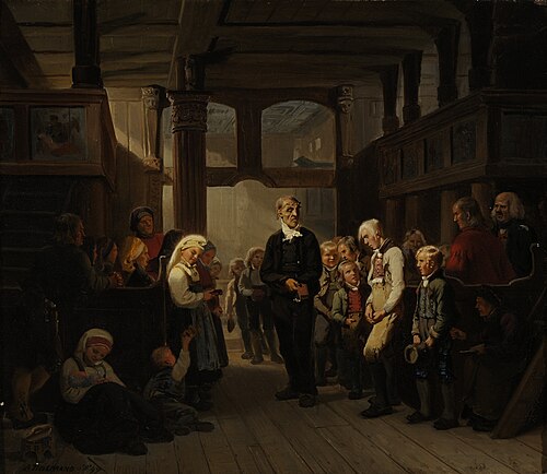 Catechisating in a Norwegian country Church, 1847, Adolph Tidemand