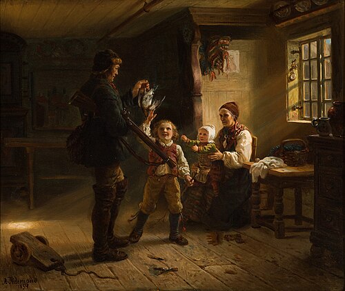 Jegeren kommer hjem, 1854, Adolph Tidemand
