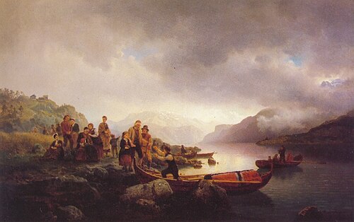 Funeral Procession on the Sognefjord, 1853, Adolph Tidemand