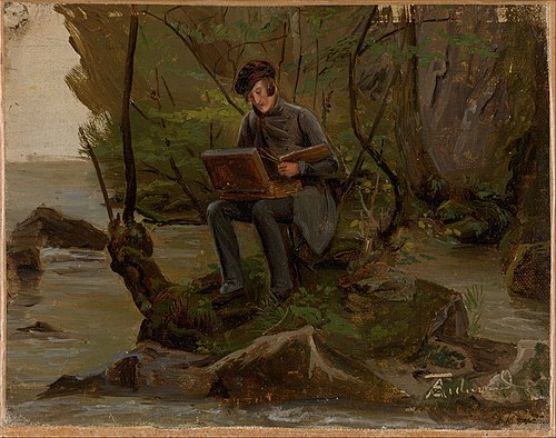 A Painter at his Paint Box, 1838, Adolph Tidemand