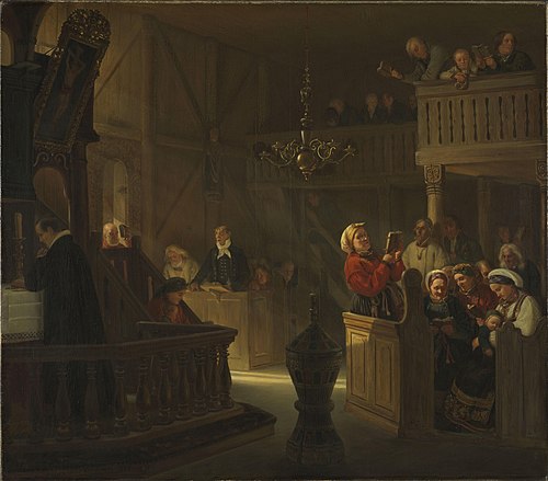 Service in a Norwegian Country Church, 1845, Adolph Tidemand