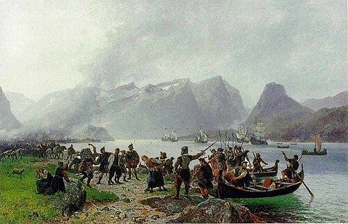 The Landing of Sinclair in Romsdal, 1876, Adolph Tidemand