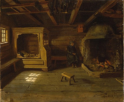 Farm Interior from Skjønne in Numedal, 1848, Adolph Tidemand