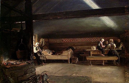 Farm Interior at Vikøy, 1873, Adolph Tidemand