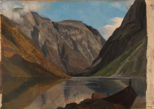 View of Gudvangen, 1843, Adolph Tidemand