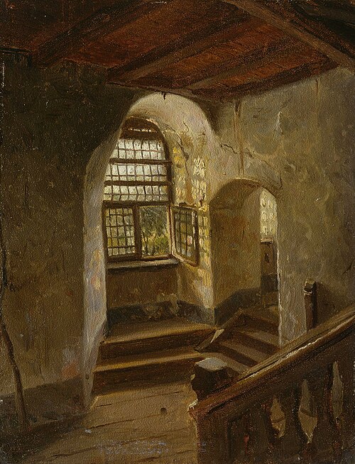 Stairway in a Castle by the Rhine, 1854, Adolph Tidemand