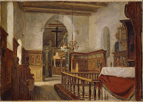 Interior from the Church at Voss, 1855, Adolph Tidemand