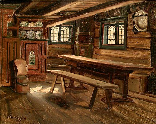 Farm Interior from Bolkesjø, 1844, Adolph Tidemand