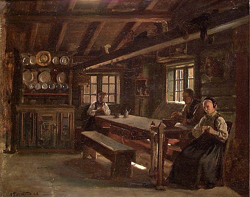 Farm Interior from Gulsvik in Hallingdal, 1848, Adolph Tidemand
