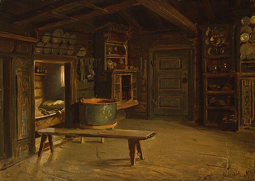 Farm Interior from Gulsvik in Hallingdal, 1848, Adolph Tidemand