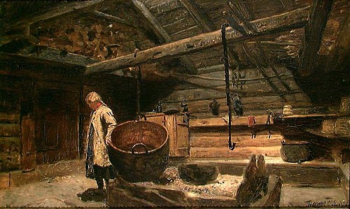 Open-Hearth Room at Voss, 1855, Adolph Tidemand