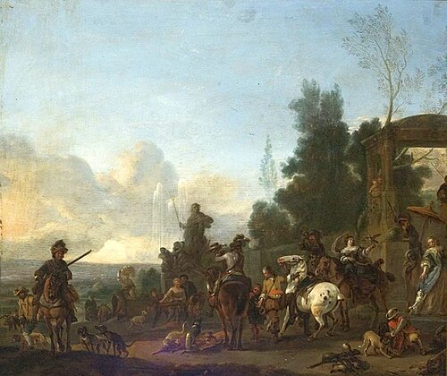 Departure for hunting., 1750, Carel van Falens