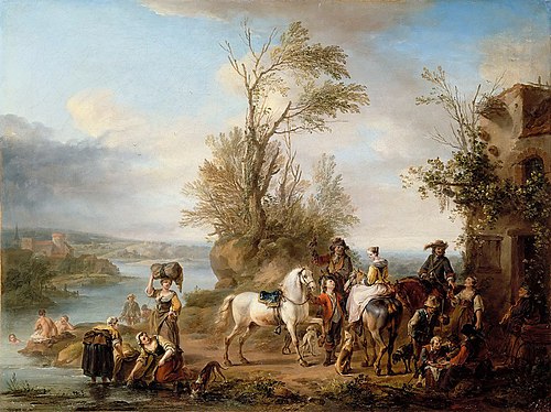 Hunters resting, 1726, Carel van Falens
