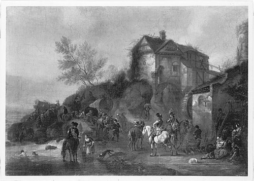 Halt vor der Herberge (Art des), 1708, Carel van Falens