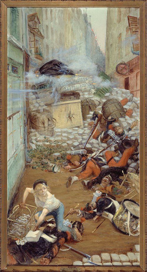 Gavroche ramassant des balles pour la barricade, 1903, Adolphe Léon Willette