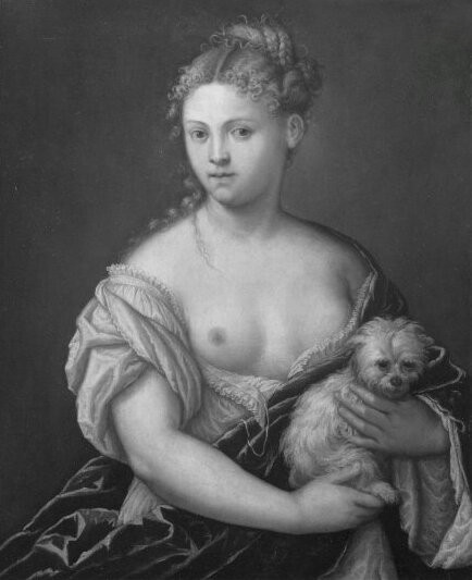 Junge Venezianerin mit Hündchen, 1525, Paris Bordone
