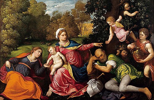 Rest on the Flight into Egypt with Saint Catherine and Angels, 1550, Paris Bordone