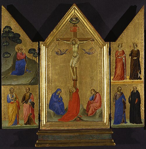 Christ on the Cross between the Virgin and Saints Mary Magdalene and John the Evangelist; left panel, 1334, Bernardo Daddi