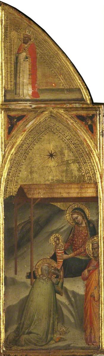 Magus Adoring the Infant Christ and Bishop (triptych, right wing) (verso), 1338, Bernardo Daddi