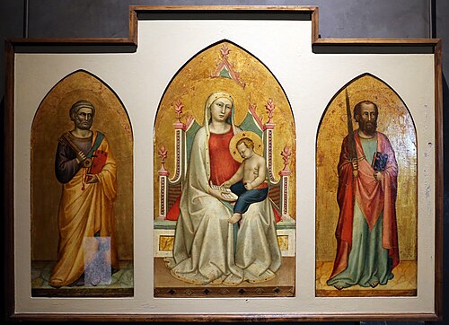 madonna con bambino leggente e i santi pietro e paolo, 1350, Bernardo Daddi
