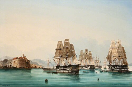 Men of War off the coast, 1861, Charles Cheri Dubreuil