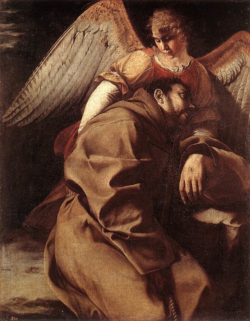 Saint Francis supported by an Angel, 1607, Orazio Gentileschi