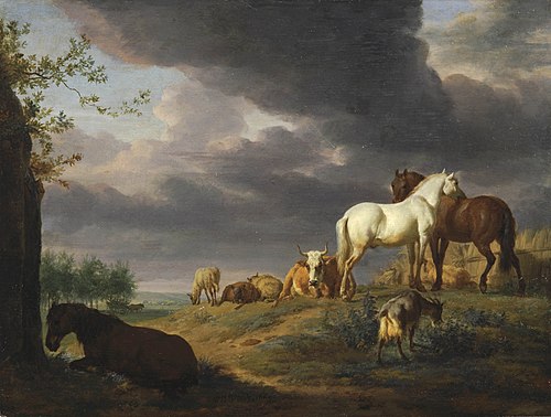 Landscape with horses and other livestock, 1669, Adriaen van de Velde