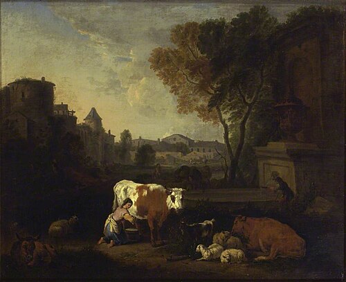 Italian Landscape with a Girl milking a Cow, 1670, Adriaen van de Velde