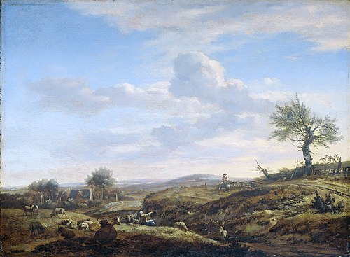Hilly landscape with high road, 1666, Adriaen van de Velde