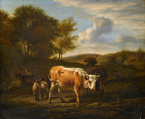 Mountainous landscape with cattle, 1663, Adriaen van de Velde