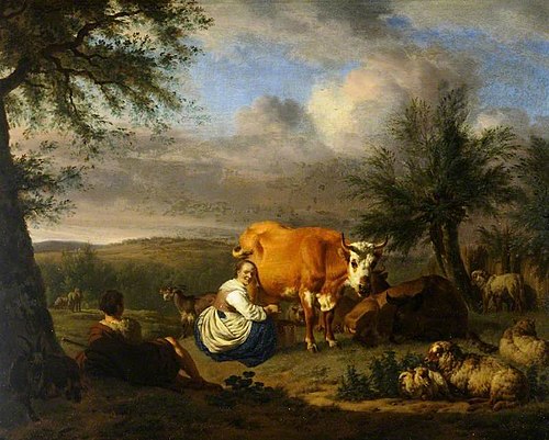 Landscape: Woman Milking a Cow, 1669, Adriaen van de Velde