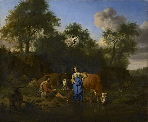 Shepherd and Shepherdess with Cattle by a Stream, 1668, Adriaen van de Velde