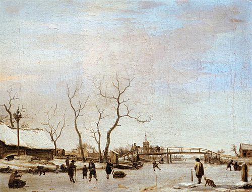 Frozen Canal with Skaters and Hockey Players, 1668, Adriaen van de Velde