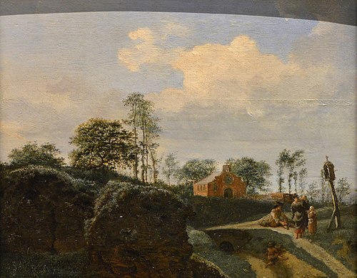 Paysage avec une famille de paysans devant un oratoire, 1700, Adriaen van de Velde