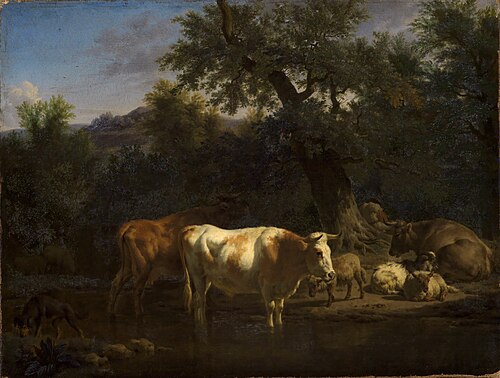 Forest landscape with resting cows and sheep, 1669, Adriaen van de Velde