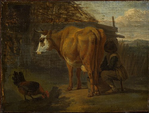 Brown cow milked by a shepherd, 1660, Adriaen van de Velde