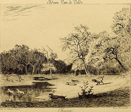 Deer Hunt in a Swampy Forest Landscape, 1665, Adriaen van de Velde